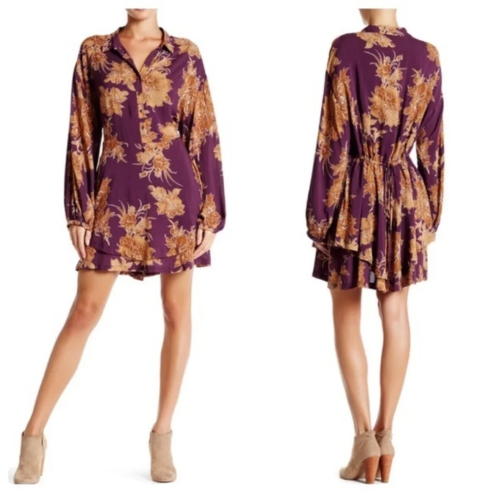 Free People Shake It Printed Mini Dress Tunic Berry Combo Boho Womens Medium M - Picture 3 of 12